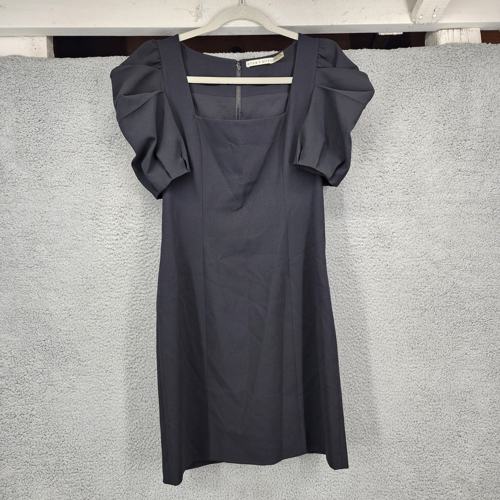 Alice + Olivia Black Square Neck Puff Sleeve Mini Dress Size 8